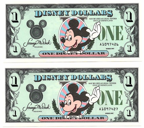 Disney dollar x 2 - dollar, mickey