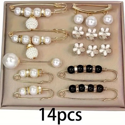 14pcs mix pearl brooch - pearl, pins