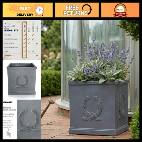 Large 37cm square grey plant - 37cm,