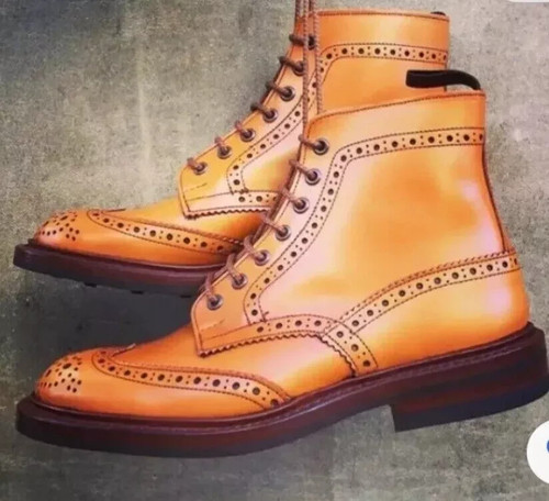 Handmade leather tan brogue - handmade,
