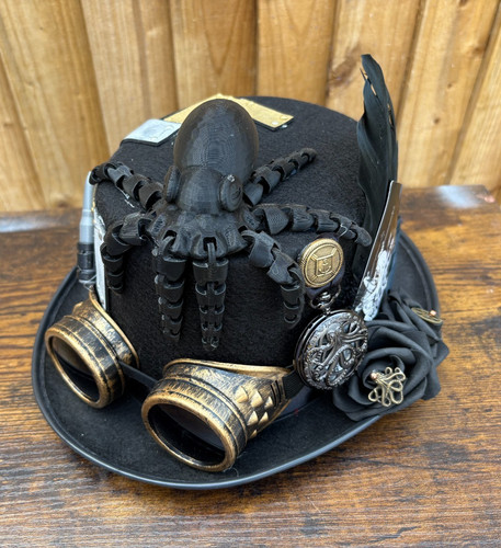 Black steampunk top hat - black,
