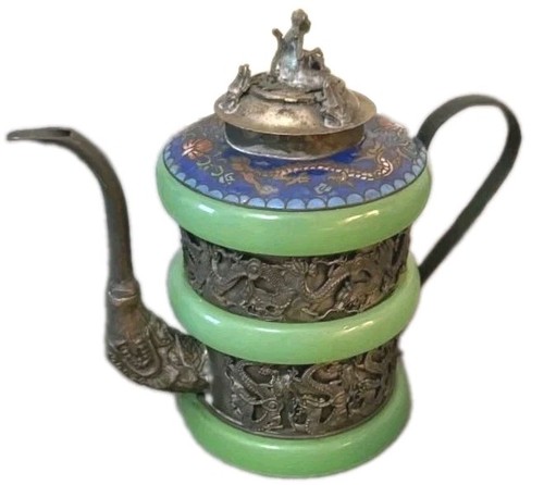 Teapot silver copper jade - teapot, silver/copper,