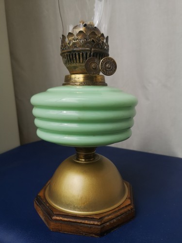 Vintage oil lamp green glass - lamp,