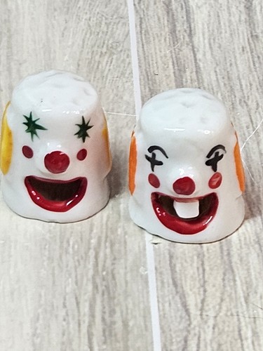 Vintage ceramic clown thimbles - ceramic,