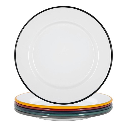 White enamel dinner plates - white,