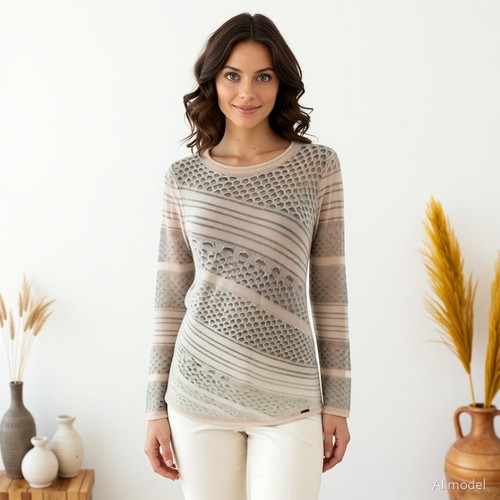 Vintage boho jumper - beige, grey