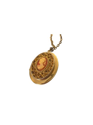 Vintage cameo locket necklace - cameo,