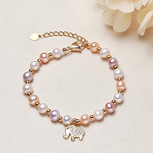 Gold link white pearl elephant - pearl,