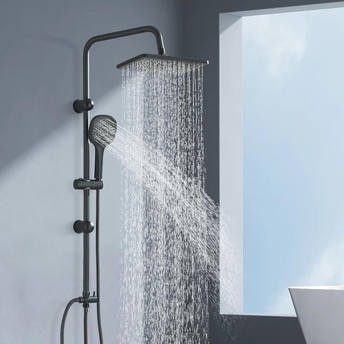 Black shower riser - black, rail