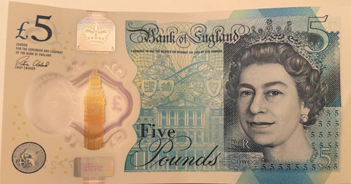 Elizabeth polymer 5 five - polymer, £5