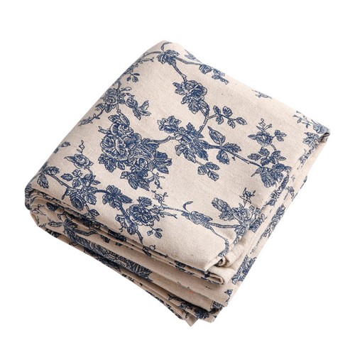 Blue rose cotton linen - blue,
