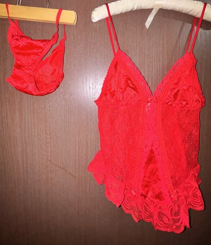 Vtg red nylon babydoll - vtg,