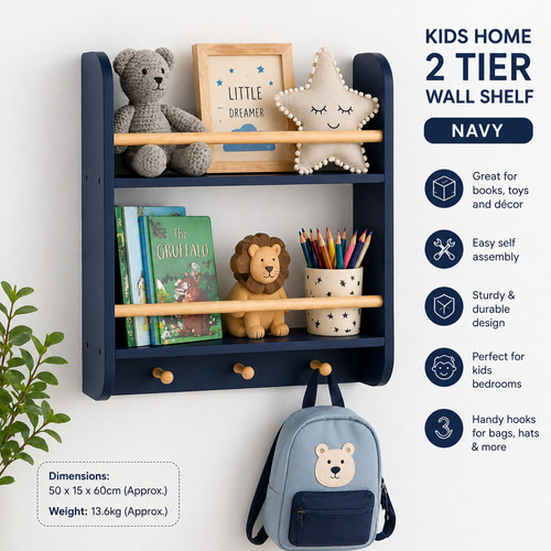 Navy kids wall shelf tier - wall, 2