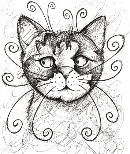 Cartoon drawing cat - drawing,