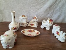 Bundle of Bone China Cottage Rose Ornaments With Rare Pig Trinket Box