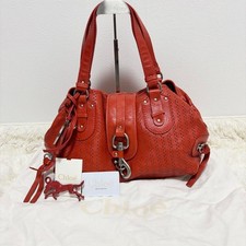 Chloe Shoulder Hand Bag Red Leather Small Purse Vintage Authentic