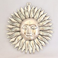 Large Sun Face Ornament Sun Mask Plaque wall hanging Buddha Garden Silver