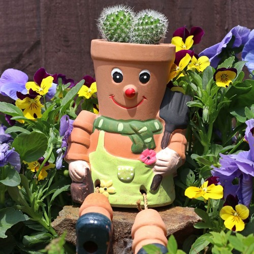 Terracotta pot man planter - terracotta,