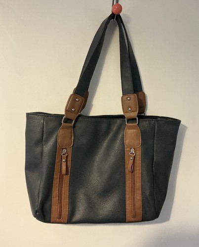 Navy blue tan handbag - tan,