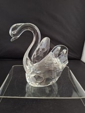 Vintage Crystal Swan Bird Figurine Ornament Faceted Art Glass Large 13cm Tall 