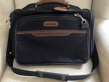 MARKS AND SPENCER SHOULDER BAG 17" X 12", LAP TOP BAG, NAVY/TAN TRIM, M&S,