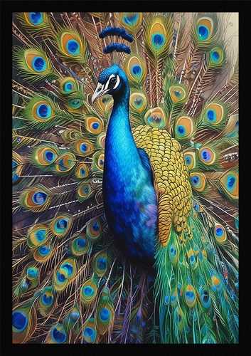 Peacock art serene framed wall - peacock,