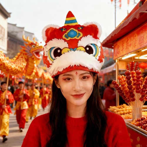 Chinese lion dance hat - hat, novelty