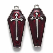Coffin Halloween Gothic Charms - 5pcs - Silver Tone Enamel Jewellery Pendants