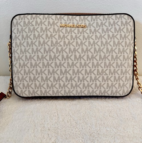 Michael kors white brown logo - michael, white/brown