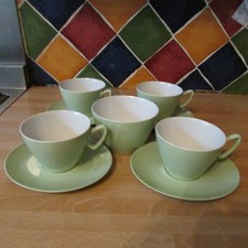 Retro Gaydon Melmex mint green 4 cups & saucers with sugar bowl