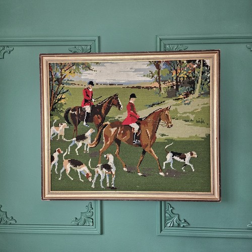 Vintage framed needlepoint fox - vintage,