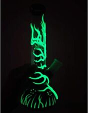 RORA 10inch Glass Water Pipes Fluorescence Glow in The Dark Glass Bong with 14mm