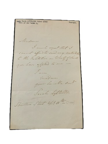 Lady sarah lyttelton signed - sarah,