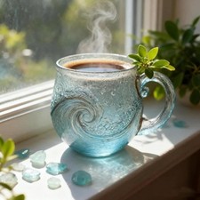 Sea Glass Wave Mug Handblown 12 Ounce Glass Drinkware for Tea Coffee and Wine UK