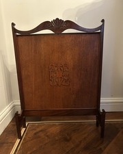 Antique Edwardian Mahogany Firescreen Plain Wood w Carved Shell & Fretwork Panel