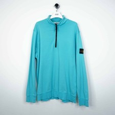 Stone Island Aqua Funnel Neck Quarter Zip Sweatshirt - 3XL