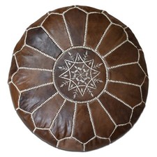 Moroccan Leather Pouffe Wood