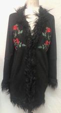 New Jawbreaker Black Afghan Coat Embroidered Rose Jacket S Goth Emo Steampunk