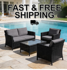 4 Piece Wicker Rattan Garden