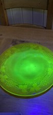 Uranium Glass Plate - Yellow John Walsh Walsh? Etched Grapevine