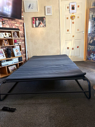 Grey fabric convertible futon - fabric,