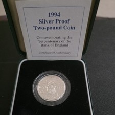 1994 RM Silver proof £2 "Tercentenary of Bank of England" coin, boxed + COA