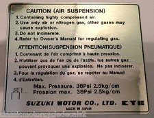 SUZUKI RM125 RM250 RM400 1980 FRONT FORK AIR SUSPENSION CAUTION WARNING LABEL