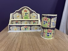 Stationary Rack Vintage 7" Letter Organiser Papier-mâché Hand Painted Holder Pot