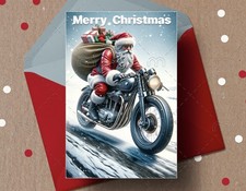 Christmas Card  Santa riding Motorcycle Adult Funny Humour Xmas 