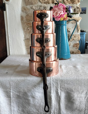 Vintage Set Of 5 French Copper Pans 12cm to 20cm diameter 4 kg 
