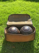 Pair of Vintage lignum vitae Lawn Match-Bowls 1&2 In Case with accessories 