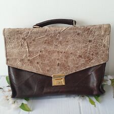 ETUI BRIEFCASE Ladies Top Handle Attache Case Bag BROWN LEATHER Various Pockets