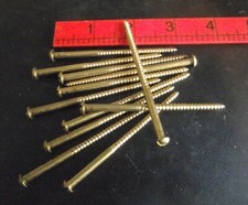 8 x 3" - ROUND HEAD BRASS WOOD SCREWS - ANTIQUE BRASS FINISH - 6 or 12 SCREWS