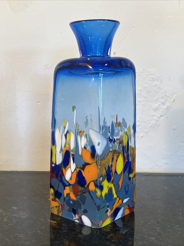 Blue art glass vase studio - blue,